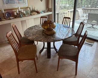 Marble Dining Table with 6 Teak Chairs