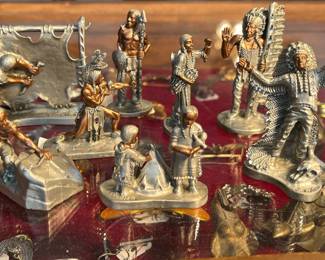 Masterworks Fine Pewter collection Native American Indians, signed and dated by C. Julian, artist, Beautiful small intricate detailed pieces
