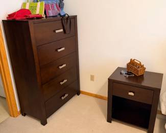 Tall boy dresser and nightstand with cute bags