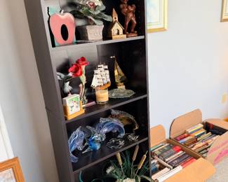 Bookcase and knick knacks, books too