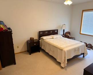 Full size bed frame and matching nightstand and dressers
