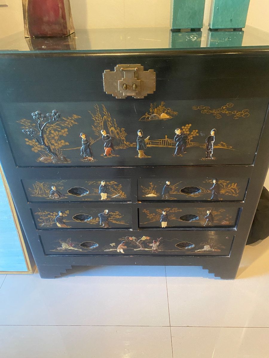 Antique Asian cabinet w glass top