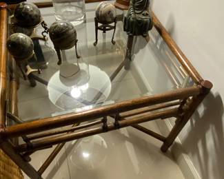 Chippendale bamboo glass side tables (2) 