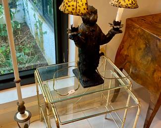 Metal bamboo nesting tables , monkey butler lamp 