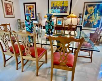 Chippendale dining chairs (8) , Asian vases , Tiffany style lamps , art 