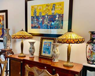 Pair of vases , antique lamps , art , buffet 