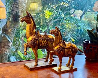 Pair of wooden decorative horses 