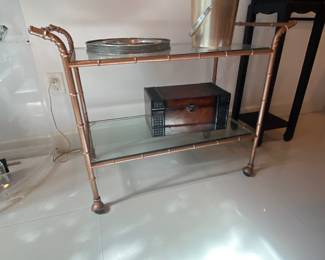 Metal bamboo bar cart , Burlwood storage box , ice bucket w lid 