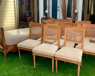 8 French cane back dining chairs 