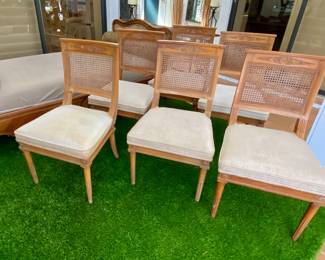 8 neoclassic French cane back dining chairs 