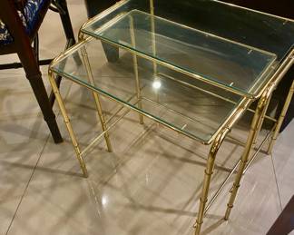 Nesting metal bamboo glass top tables