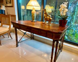 British colonial desk , pair of Woden gold horses , antique pair point lamp 