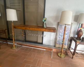 Acrylic bar , bamboo floor and table lamps 