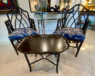 Tray table Bernhardt, bamboo armchairs (2) 