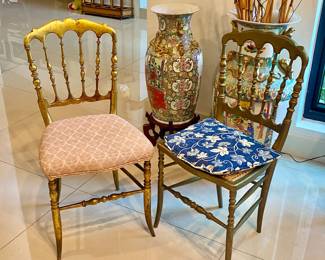 Antique Italian chairs w gold guilt 