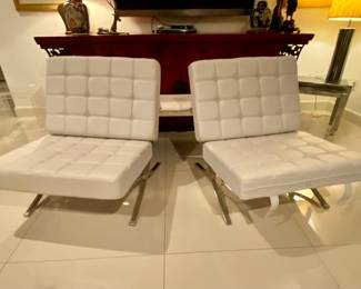Pair of Barcelona style chairs in white