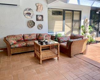 Wicker sofa chair and table 