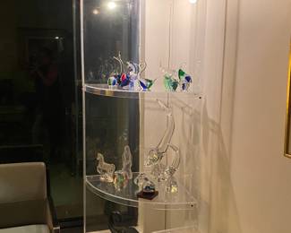 Chrome and acrylic corner shelf with lights 