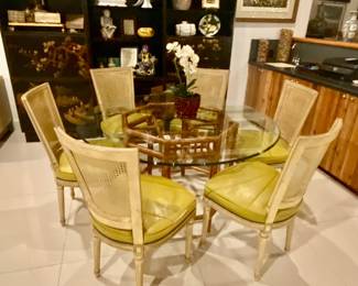 Cane back chairs (6) 3 piece antique chinoiserie cabinets 