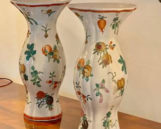 Pair of vases w fruits and vegetables patern 