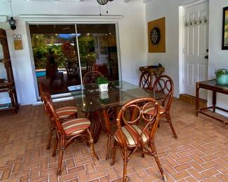 Retro dining table w 6 chairs , console table 