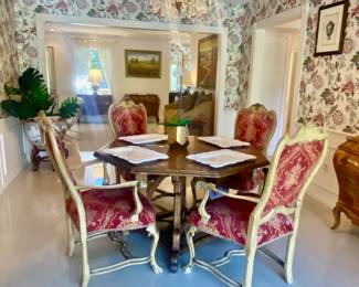 Italian armchairs signed (4) , wood table 