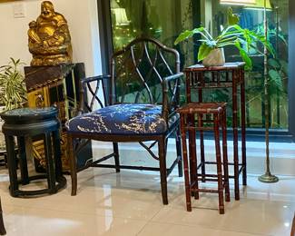 Nesting side bamboo tables , bronze bamboo floor table , bamboo armchair 