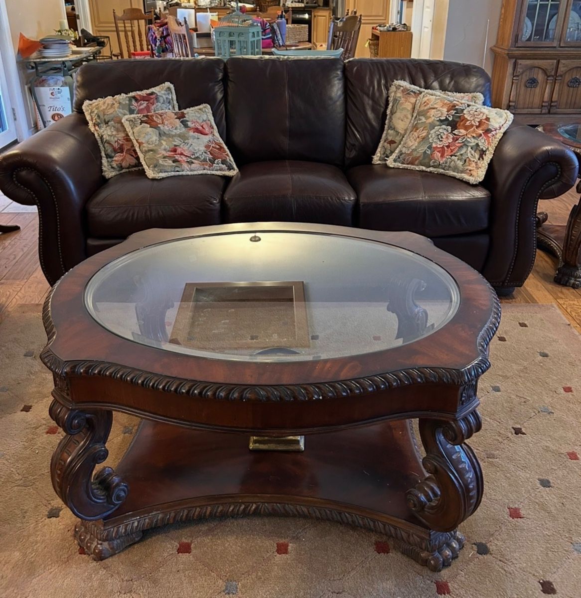 HAVERTY'S leather sofa, coffee table