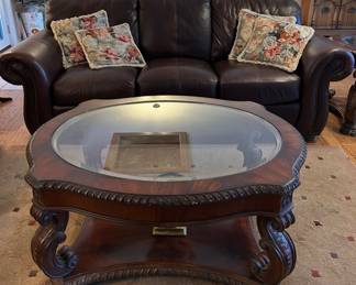HAVERTY'S leather sofa, coffee table