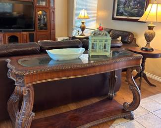 wood and glass sofa table