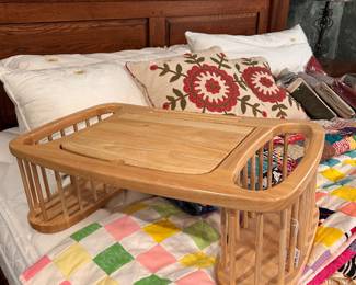 pine bed tray with book holder