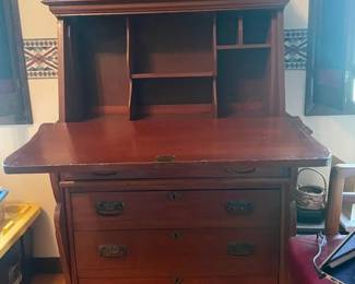 Antique Secretary Desk, top open.