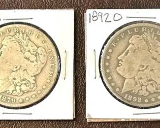 Lot of 2 Morgan Silver Dollars, 1879S and 1892O