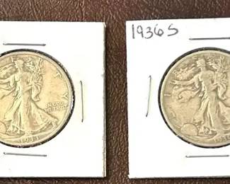 Lot of 2 Walking Liberty Half Dollars, 1933S and 1936S