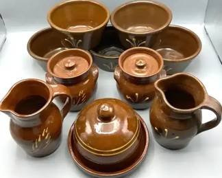 Lot of Westmoore Pottery Redware 5 bowls, 2 Sugars, 2 Creamer Pitchers  1 Butter Dish