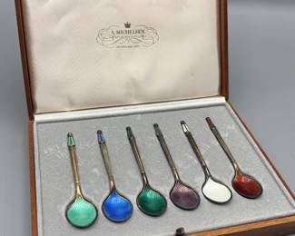 Vintage A. Michelsen Sterling and Enamel Demitasse Spoons