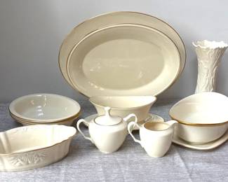 11 Pieces Lenox Porcelain China, Serveware And Vase