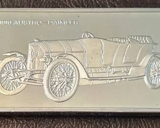 Franklin Mint 1,000 grains Sterling Silver Bar depicting 1910 AustroDaimler Automobile