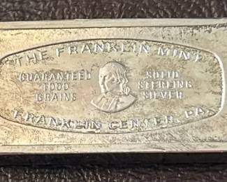 Franklin Mint 1,000 Grains Sterling Silver Bar, 1971 with Kanawha Valley Bank, Charleston W.Virginia