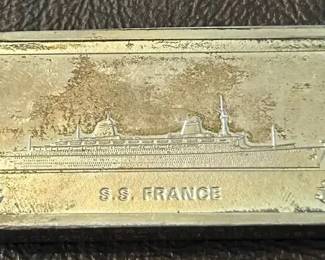 Franklin Mint 1,000 Grains Sterling Silver Bar depicting the S.S. France