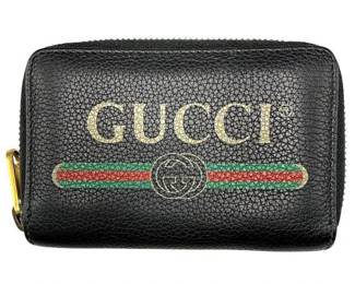 Gucci Black Leather Vintage Logo Zip Around Wallet