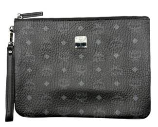 MCM Black Visetos Coated Canvas Zip Pouch Clutch