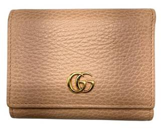 Gucci Beige Pebbled Leather GG Marmont Tri-Fold Wallet