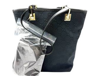 Gucci Black GG Canvas Tote Bag with Leather Trim