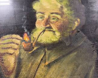 Antique painting on a burlap canvas