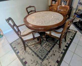 Kitchen wood dining table, 6 chairs on rollers