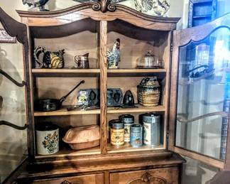 Kitchen hutch, cast iron, canister set, etc