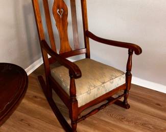 Rare Antique Rocking Chair  Wood is in beautiful shape. Cushion will need to be replaced or cleaned 24” across x 20” deep  Must be able to move and load yourself
