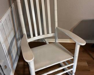 White Wood Rocking Chair  Great condition 25” across x 17” deep
