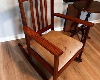Antique Rocking Chair Wood is in excellent shape-cushion will need to be replaced. 25” across x 17” deep
